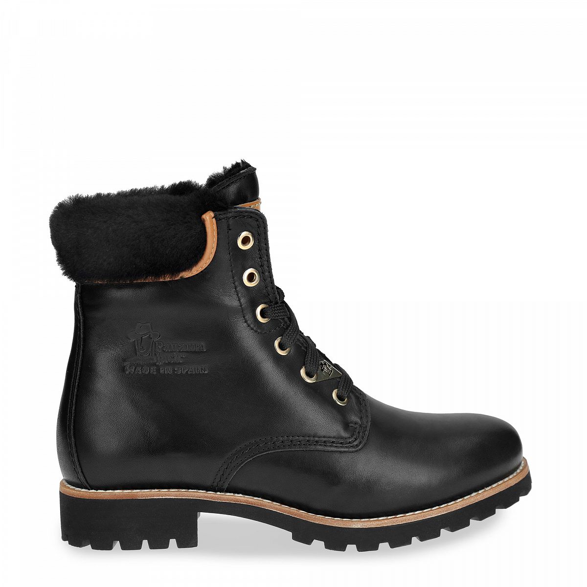 Bottes à lacets Panama Jack Panama 03 Igloo Trav Doublure en peau de mouton Noir Femme | RIK-56075167