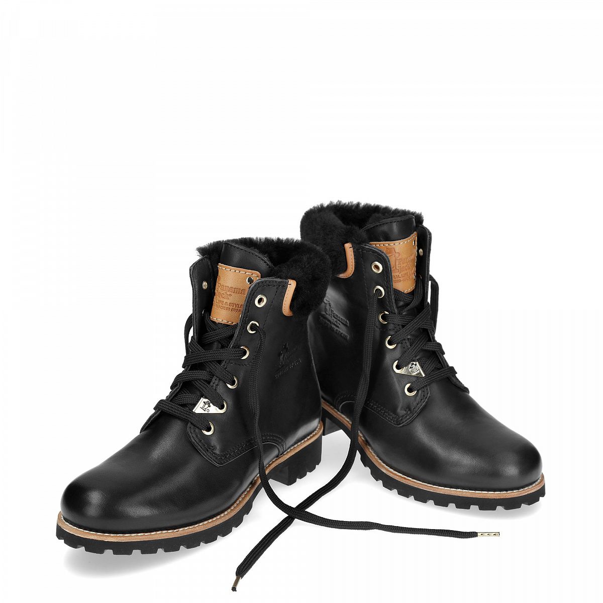 Bottes à lacets Panama Jack Panama 03 Igloo Trav Doublure en peau de mouton Noir Femme | RIK-56075167